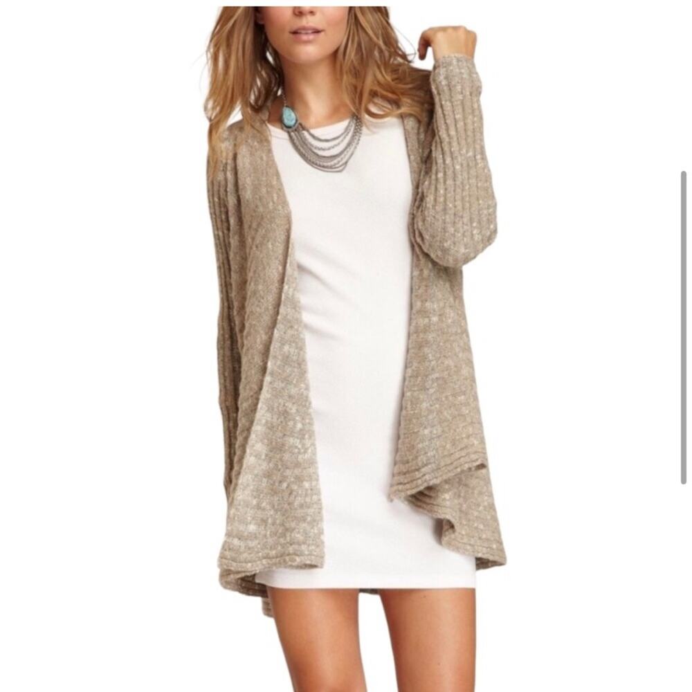 Free People Beached Shell tan ribbed open front wool blend cardigan size‎ Small